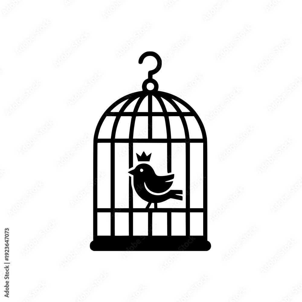 Fototapeta premium Bird with crown inside cage silhouette icon