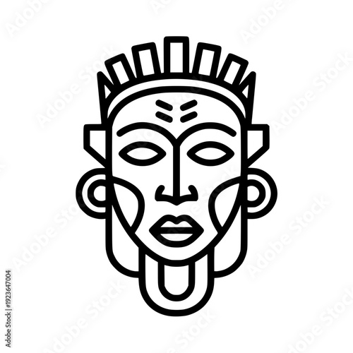 line art illustration of a traditional African mask with clean ethnic details.