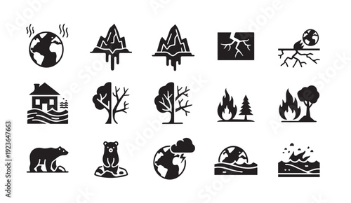 Environmental icons depicting climate change and global warming