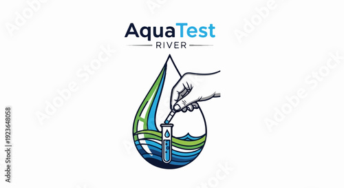 Hand testing water quality within a vibrant blue and green water drop