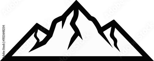 Minimalist black and white graphic of jagged mountain peaks