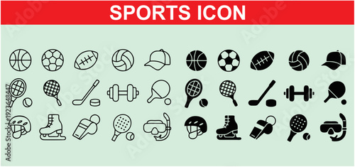 Diverse Sports Equipment and Balls Line Icons. Athletic Activities 3D Icons