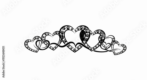 Intertwined hearts with paw prints, a symbol of animal love