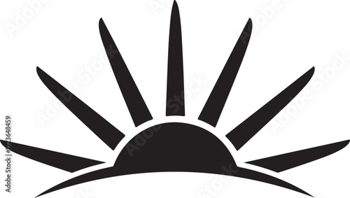 Simple black sun icon on white background graphic design