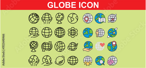 Globe and Earth Icons. World Map and Navigation 3D Icons
