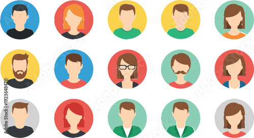 Collection of colorful flat people avatar icons featuring diverse men and women for user profile and website team design,