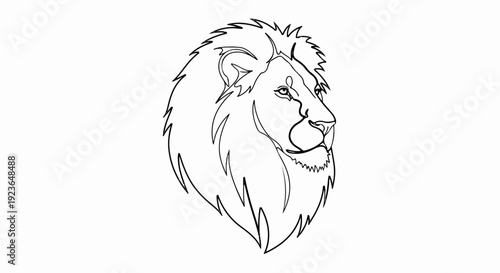 Minimalist black line art profile of a lion's head with a majestic mane