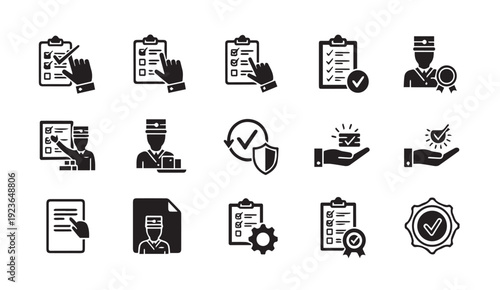 Delivery and verification icons set for business and logistics