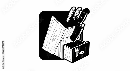 Kitchen knife block and drawer with knives and cutlery