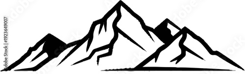 Jagged black mountain peaks rise against a white backdrop