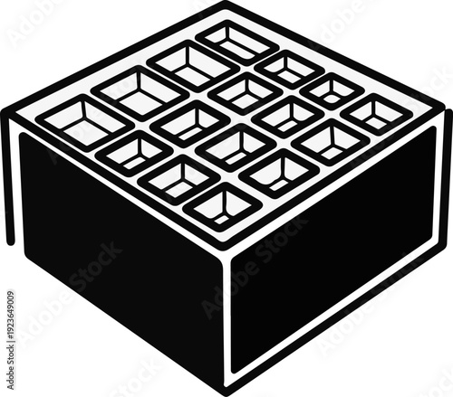 Isometric view of a black and white ice cube tray
