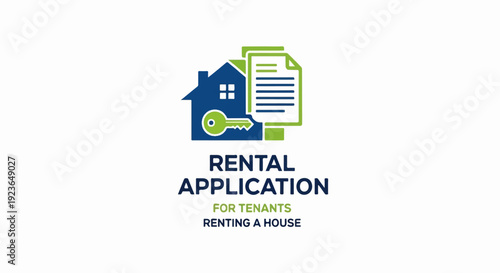 House rental application process with key and document graphic