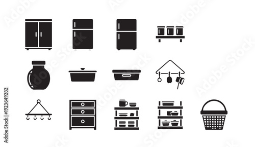 Modern kitchen appliances and gadgets icons for cooking and dining