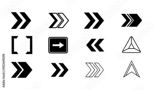 Bold Chevron Arrow Symbol Set Geometric Direction Sign Vector Collection Transparent Background