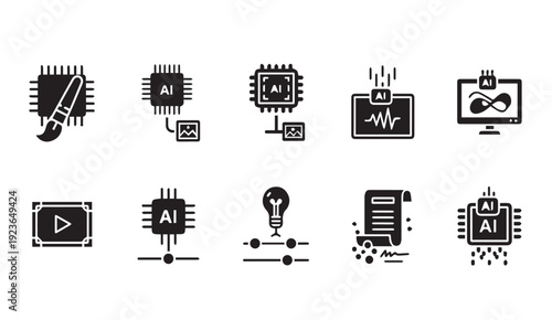 AI technology icons set for modern digital applications