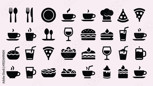 Set of food and drink icons for web and cafe design