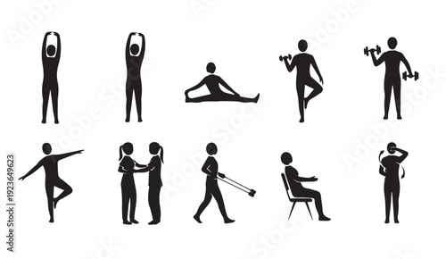 People engaging in various fitness activities and exercises