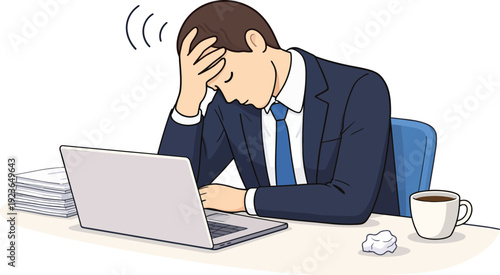 Stressed professional taking a break while working at home with a laptop.