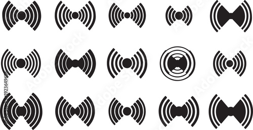 Sound wave icons and speaker symbols in black and white