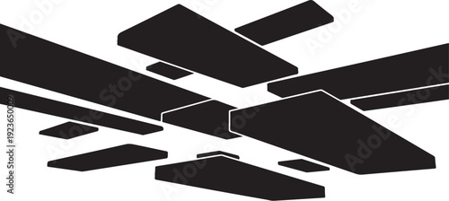 Abstract Black Geometric Shapes on White Background Design