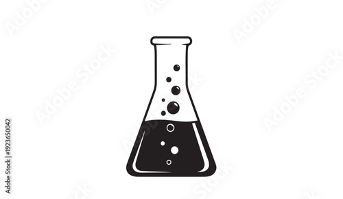 Laboratory flask with bubbling liquid for scientific experiments