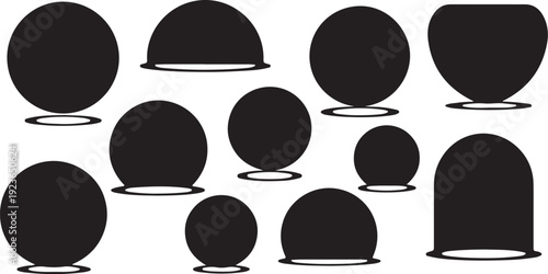 Collection of black sphere and dome shapes on white
