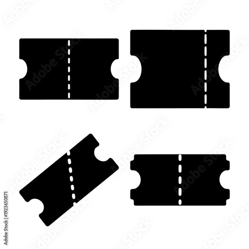 Classic black ticket stubs with dashed perforation for event admission and entertainment