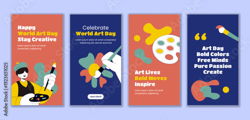 Social Media Stories Template Flat Cartoon Hand Drawn for World Art Day
