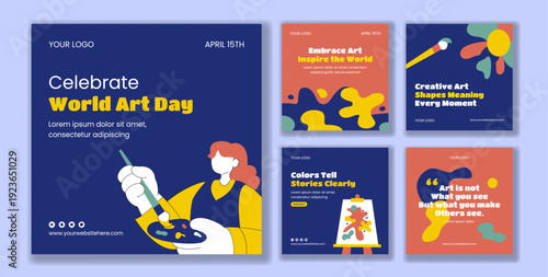 Flat Hand Drawn Cartoon Template for World Art Day Social Media Post