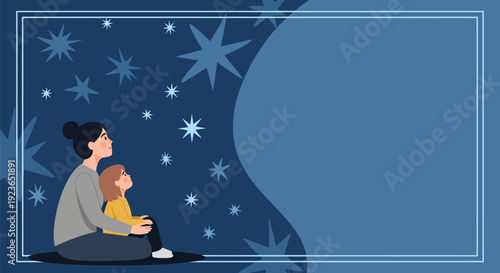 Mother and Child Gazing at the Night Sky Together.