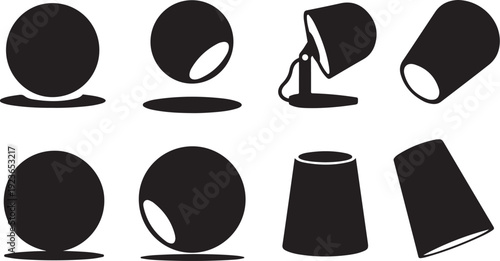 Black and white light source icons and shadows illustration