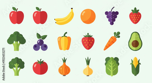 Vibrant collection of fresh fruits and vegetables illustration
