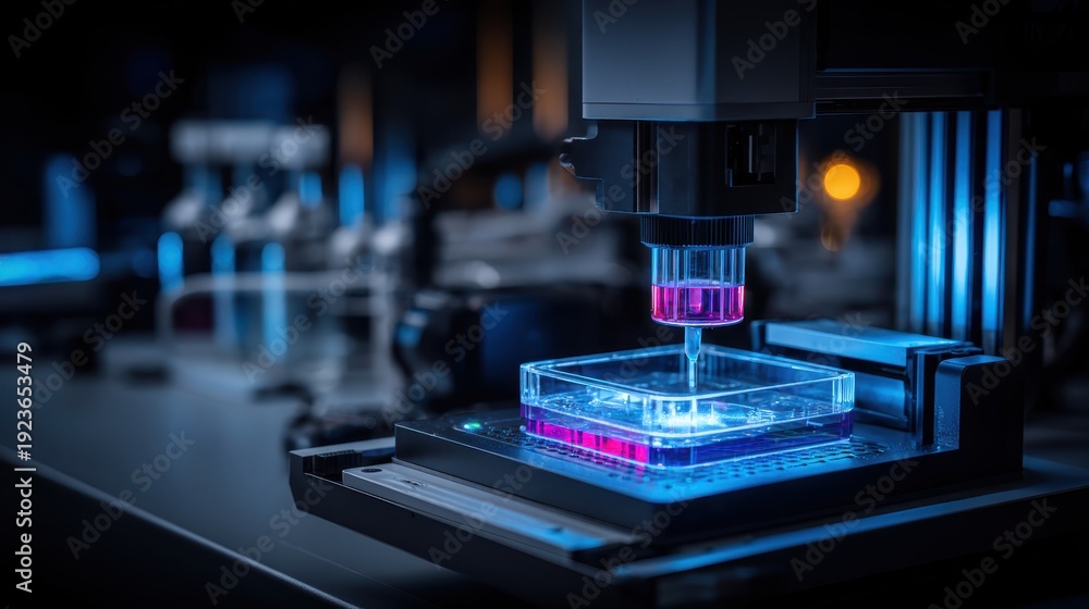 Fototapeta premium High-Tech Laboratory Setup with Advanced Microscope Analyzing Samples in Modern Scientific Research Environment