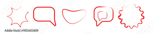 Minimal Red Outline Speech Bubble and Starburst Icon Set