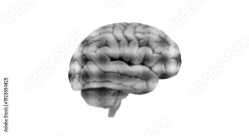 Halftone Human Brain Minimal Side View Vector Illustration Isolated on White Background