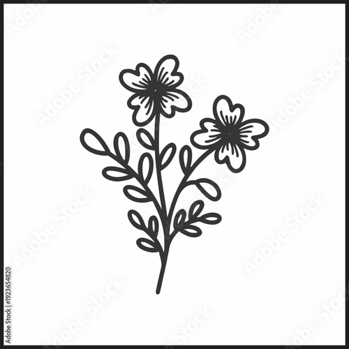 Minimalist Botanical Line Art Illustration with Leaves and Berries