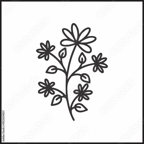 Minimalist Botanical Line Art Illustration with Leaves and Berries