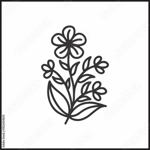 Minimalist Botanical Line Art Illustration with Leaves and Berries