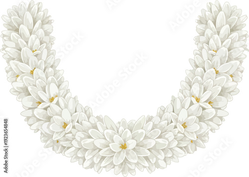 A beautiful white flower lei on a plain background
