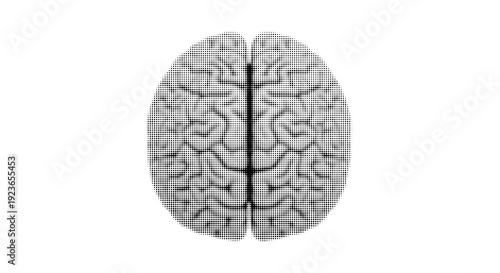 Halftone Human Brain Top View Vector Illustration Isolated on White Background