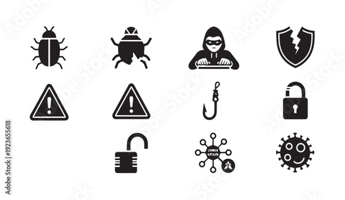 Cybersecurity icons set with hacker and security symbols