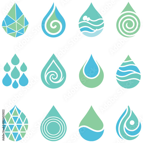 Water Drop Logos and Aqua Splash Nature Symbols, Liquid Food and Oil Vector Template Icons for Labels, Natural Mineral Water and Organic Liquid Branding Illustration