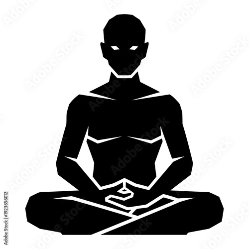 Man silhouette meditating in lotus pose, minimalist graphic icon for mindfulness and zen