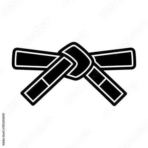 Martial arts black belt icon tied in a knot for karate judo or taekwondo flat black and white graphic