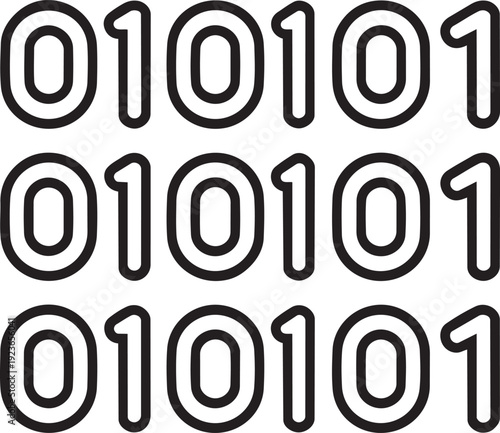 computer monitor displaying binary code digits representing software programming and digital data processing in linear style