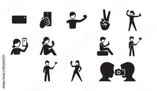 People taking selfies and interacting with smartphones and cameras