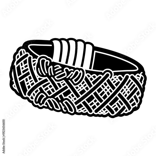 Woven bracelet illustration black and white graphic icon of a knotted wristband