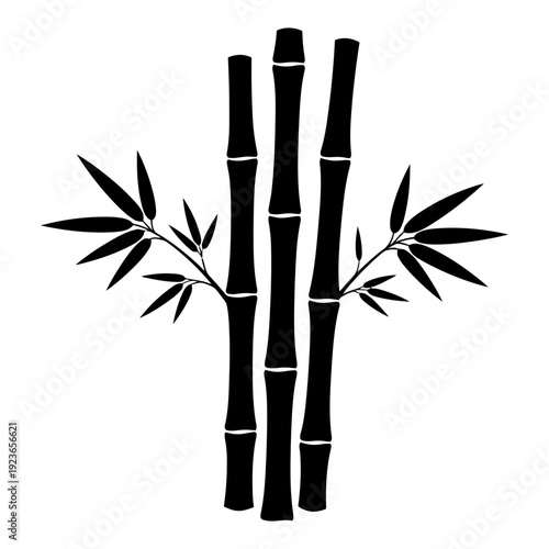 Bamboo stalks and leaves black silhouette graphic illustration for zen and spa design