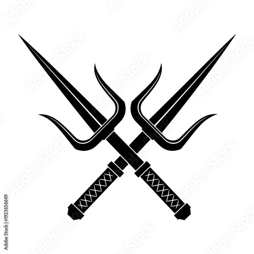 Crossed sai weapons silhouette icon for martial arts and combat sports graphic design
