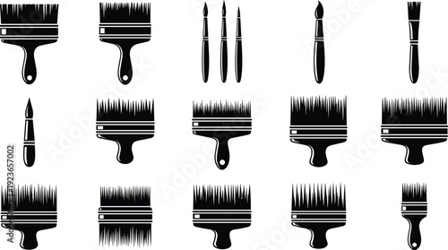 paintbrush, icon, silhouette, art, tool, brush, bristle, shape, vector, design, minimal, black, white, illustration, graphic, set, collection, style, drawing, creative